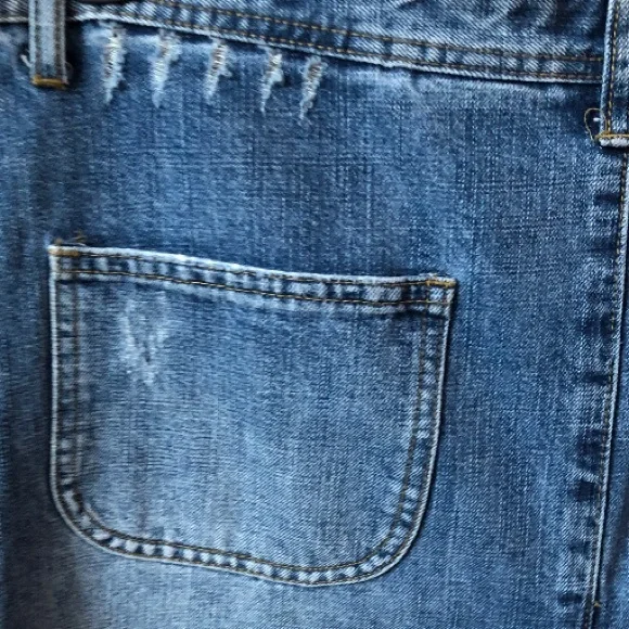 Revolt 15 Long Maxi Blue Jean Skirt Distressed Reconstructed Rave Punk Rock - Picture 10 of 13